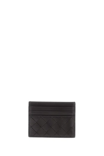 Bottega Veneta Woven Leather Card Holder With Multiple Compartments In Black