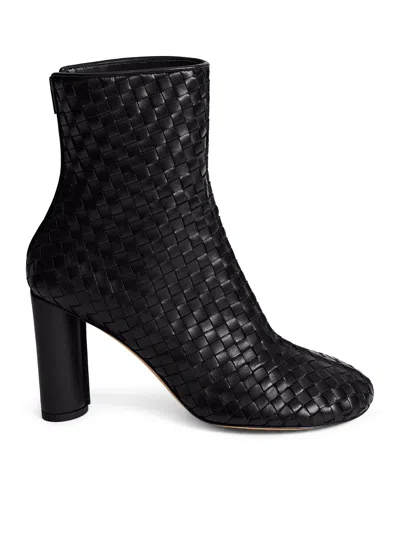Bottega Veneta Woven Leather Cherry Ankle Boots In Black