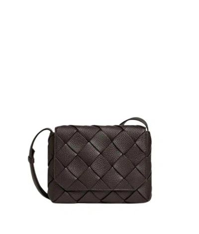 Bottega Veneta Woven Leather Crossbody Bag In Kaki Silver