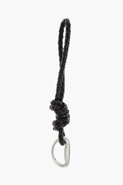 Bottega Veneta Woven Leather Loop Keyring In Black