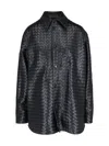 Bottega Veneta Black Shirt With All-over Woven Pattern In Leather Woman In Black