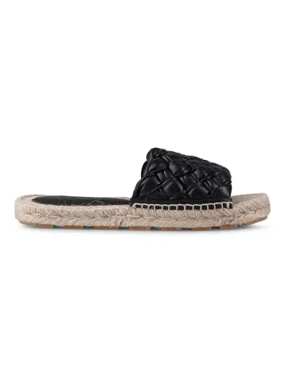 Bottega Veneta Woven Leather Slides Shoes In Black
