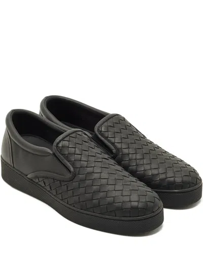 Pre-owned Bottega Veneta Woven Leather Sneakers In Black