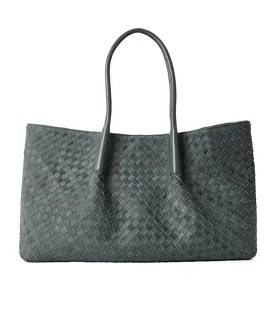 Bottega Veneta Woven Leather Tote Bag In Gray