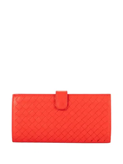 Pre-owned Bottega Veneta Woven Leather Wallet In Red