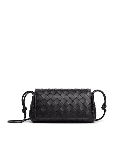 Bottega Veneta Woven Nappa Clutch With Adjustable Tubular Shoulder Strap In Black