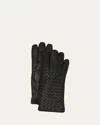 Bottega Veneta Intreciato Knitted Leather Gloves In Black