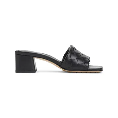 Bottega Veneta Woven Nappa Leather Sandals With Block Heel In Black