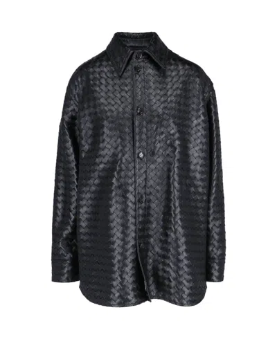 Bottega Veneta Woven Overshirt In Black
