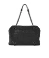 Bottega Veneta Woven Pattern Chain Handbag In Black
