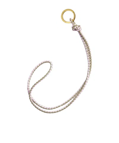 Bottega Veneta Woven Pattern Key Ring In Travertine / Bliss Washed