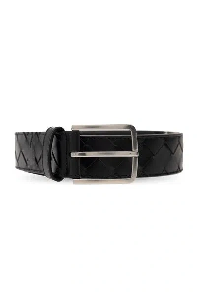Bottega Veneta Woven Raffia Leather Belt For Men In Black