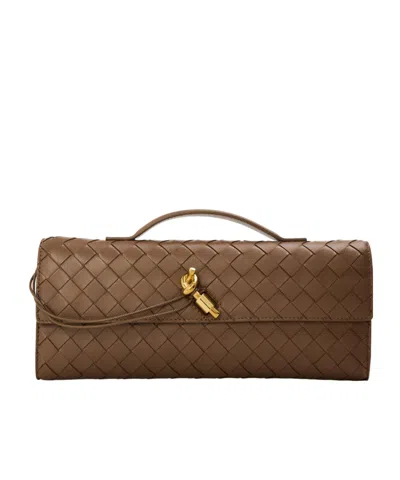 Bottega Veneta Woven Sheepskin Clutch, In Brown