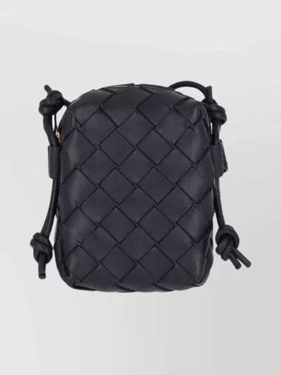 Bottega Veneta Woven Shoulder Bag Adjustable Strap In Black