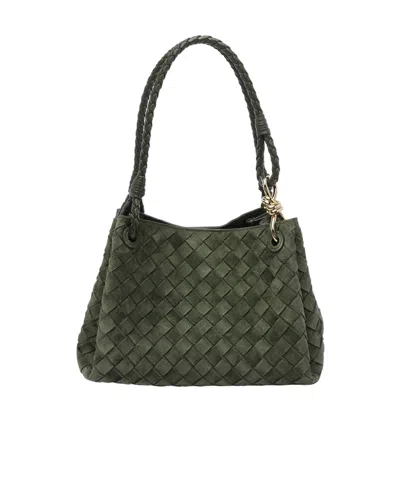 Bottega Veneta Woven Shoulder Bag In Green