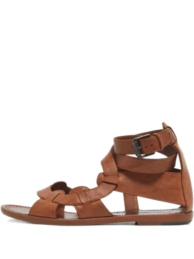 Pre-owned Bottega Veneta Woven Strap Flat Sandals In Brown