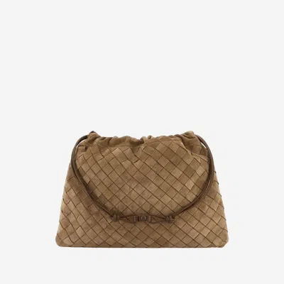Bottega Veneta Woven Suede Clutch In Brown