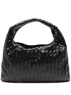Bottega Veneta Woven Texture Black Handbag With Rounded Silhouette