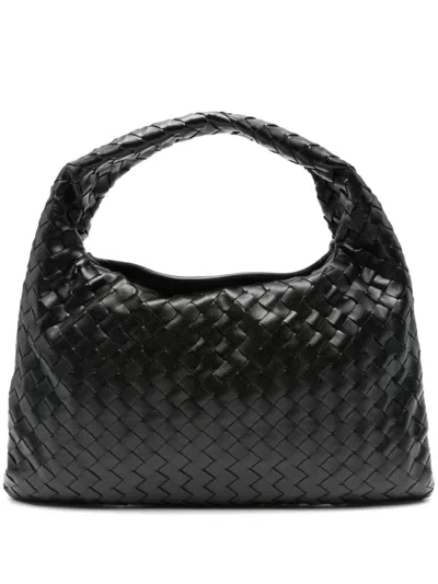 Bottega Veneta Woven Texture Black Handbag With Rounded Silhouette