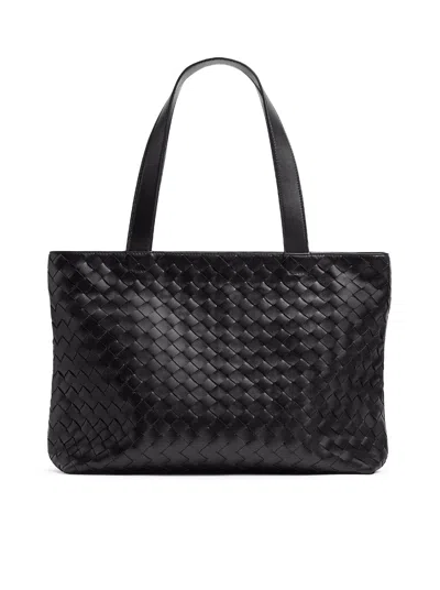Bottega Veneta Woven Tote Bag With Zip In Black