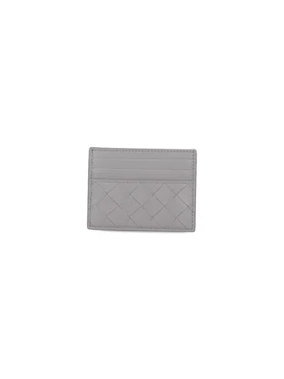 Bottega Veneta Woven Two-tone Card Holder In Gray