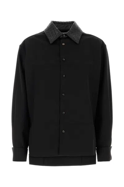 Bottega Veneta Woven Wool Shirt In Black