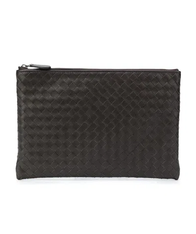 Bottega Veneta Woven Zipper Clutch In Black