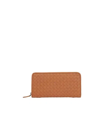 Bottega Veneta Woven Zipper Wallet In Orange