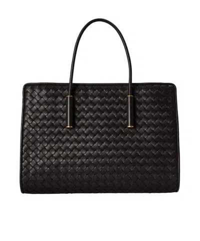 Bottega Veneta Wovenleather Tote Handbag In Black