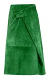 Bottega Veneta Wrapped Suede Midi Skirt In Green