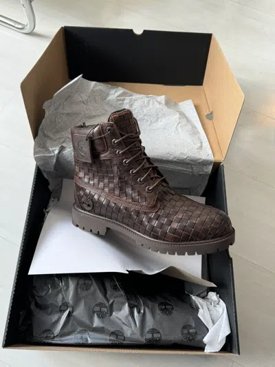 Pre-owned Bottega Veneta X Timberland 6” Premium Boot Woven Dark Brown