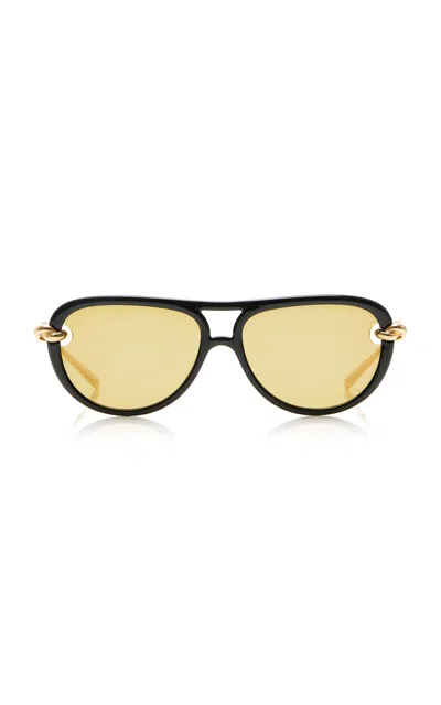 Bottega Veneta Bv1418s Signature Icons 001 Black Gold Yellow Sunglasses In Multi