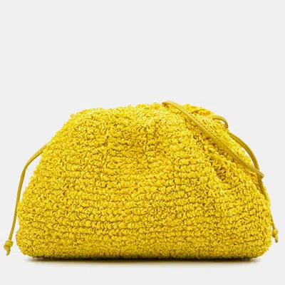 Pre-owned Bottega Veneta Yellow Boucle Raffia The Mini Pouch