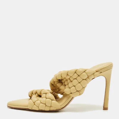 Pre-owned Bottega Veneta Yellow Braided Leather Curve Open Toe Sandals Size 38.5