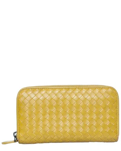 Pre-owned Bottega Veneta Yellow Intrecciato Leather Zip Wallet (authentic Pre-loved)