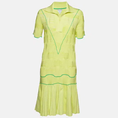Pre-owned Bottega Veneta Yellow Intreccio Knit Midi Dress Xl