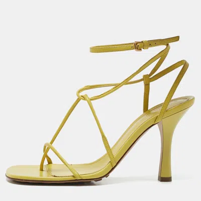 Pre-owned Bottega Veneta Yellow Leather Square Toe Ankle Strap Sandals Size 38