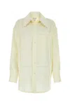 Bottega Veneta Linen Oversized Shirt With Embroidered Collar In Gray
