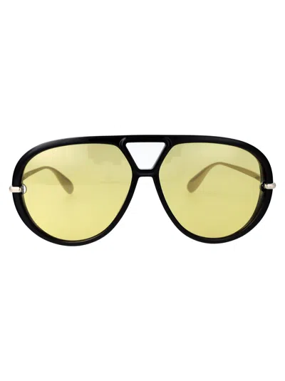 Bottega Veneta Yellow Metal Sunglasses In Black
