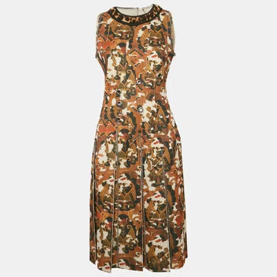 Pre-owned Bottega Veneta Yellow Printed Jersey Pleated Midi Dress M
