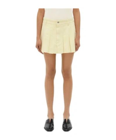 Bottega Veneta Yellow Wash Denim Pleated Mini Skirt