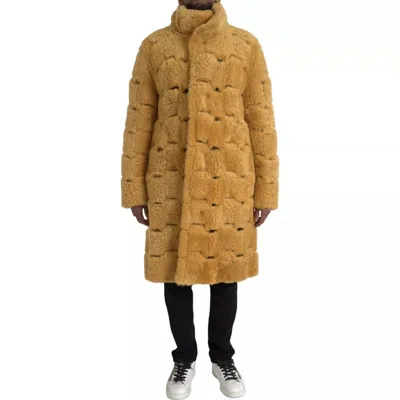BOTTEGA VENETA BOTTEGA VENETA YELLOW WOOL LONG TEDDY SHEARLING CURRY COAT MEN'S JACKET
