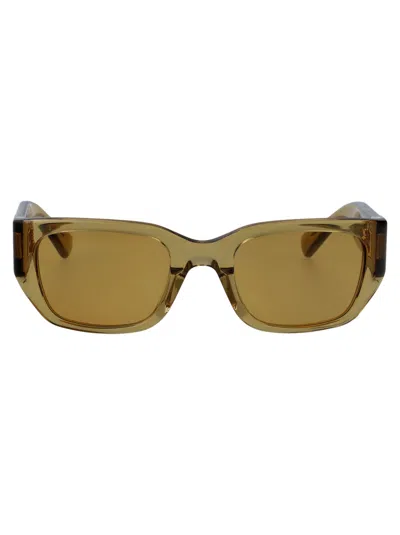 Bottega Veneta Yellow-yellow-brown Recycled Acetate Sunglasses In Blue