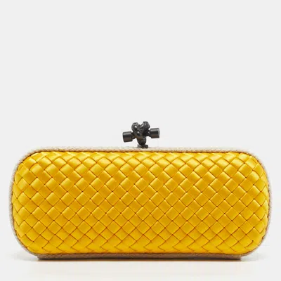 Pre-owned Bottega Veneta Yellow/beige Satin And Rope Trim Knot Long Clutch