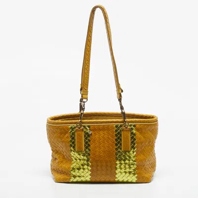 Pre-owned Bottega Veneta Yellow/gold Intrecciato Leather Shopper Tote