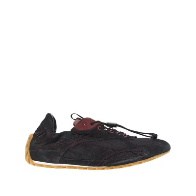 Bottega Veneta Men 'orbit' Black Low Top Sneakers With Logo Patch On The Tongue In Suede And Tech Fa In Blue