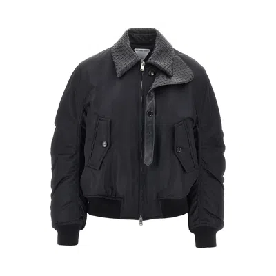 Bottega Veneta Ylon Bomber Jacket With Intrecciato Motif In Black
