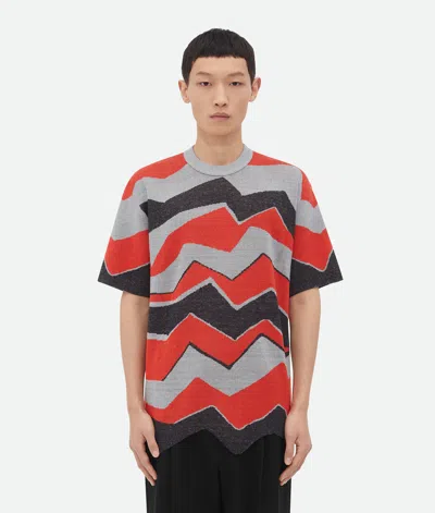 Bottega Veneta T-shirt En Maille Jacquard Zigzag In Tulip