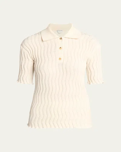 Bottega Veneta Zigzag Knit Short-sleeve Polo Top In Beige