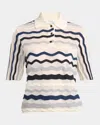Bottega Veneta Layered Chevron Stripe Wool Blend Polo Sweater